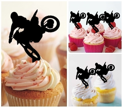 TA0196 Extreme Sport Motocross Acrilico Cupcake Topper Torte e Muffin per Matrimonio Compleanno Festa Decorazione 10 pezzi