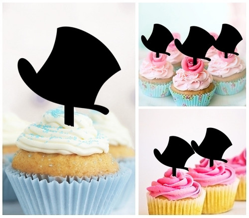 TA0254 Top Hat Acrilico Cupcake Topper Torte e Muffin per Matrimonio Compleanno Festa Decorazione 10 pezzi