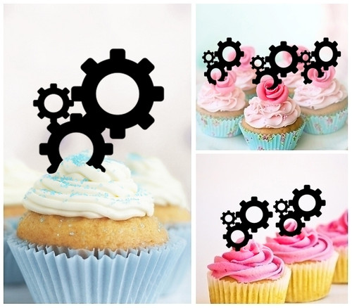 TA0371 Gear System Acrilico Cupcake Topper Torte e Muffin per Matrimonio Compleanno Festa Decorazione 10 pezzi