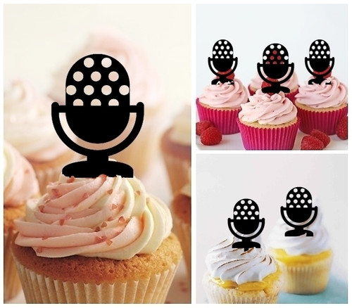 TA0386 Microphone Sing A Song On The Air Acrilico Cupcake Topper Torte e Muffin per Matrimonio Compleanno Festa Decorazione 10 pezzi