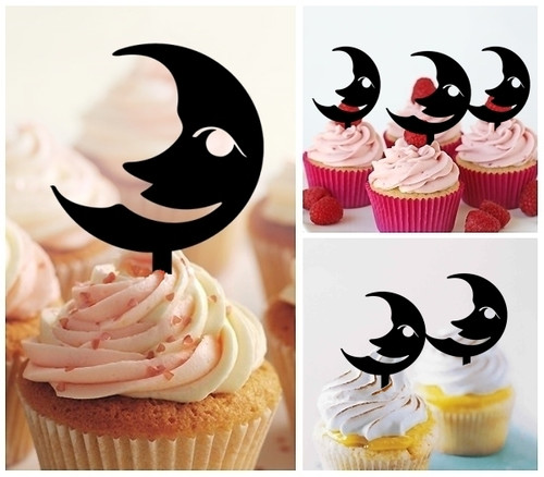 TA0486 Laughing Moon Acrilico Cupcake Topper Torte e Muffin per Matrimonio Compleanno Festa Decorazione 10 pezzi