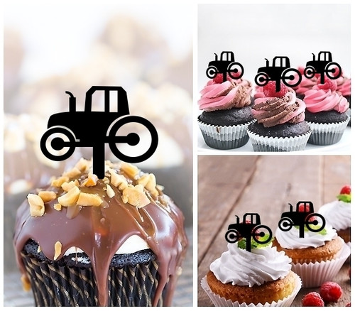 TA0567 Farm Tractor Acrilico Cupcake Topper Torte e Muffin per Matrimonio Compleanno Festa Decorazione 10 pezzi