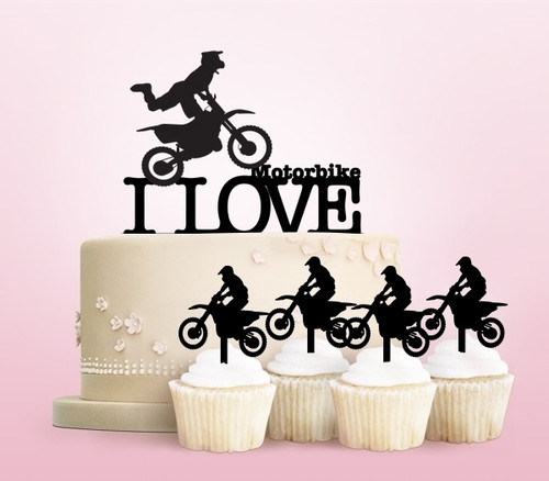 TC0007 I Love Motorbike Acrilico Cake Cupcake Topper Torte e Muffin per Matrimonio Compleanno Festa Decorazione 11 pezzi