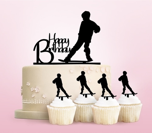 TC0118 Happy Birthday Skateboard Boy Acrilico Cake Cupcake Topper Torte e Muffin per Matrimonio Compleanno Festa Decorazione 11 pezzi