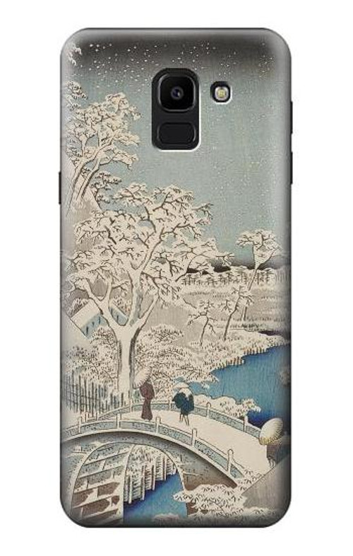 S3350 Utagawa Hiroshige Drum Bridge Yuhi Hill in Meguro Case Cover Custodia per Samsung Galaxy J6 (2018)