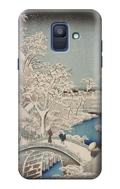 S3350 Utagawa Hiroshige Drum Bridge Yuhi Hill in Meguro Case Cover Custodia per Samsung Galaxy A6 (2018)