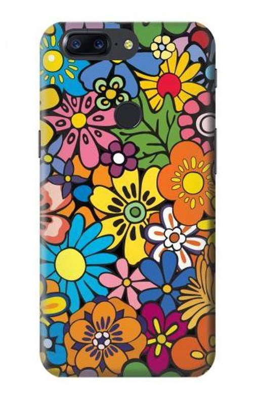 S3281 Colorful Hippie Flowers Pattern Case Cover Custodia per OnePlus 5T