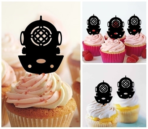 TA0712 Diving Helmet Acrilico Cupcake Topper Torte e Muffin per Matrimonio Compleanno Festa Decorazione 10 pezzi