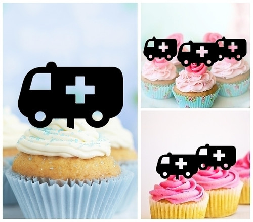 TA0808 Emergency Car Ambulance Acrilico Cupcake Topper Torte e Muffin per Matrimonio Compleanno Festa Decorazione 10 pezzi