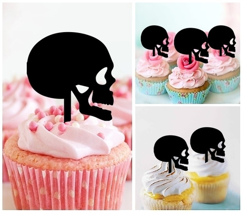 TA0813 Skull Head Acrilico Cupcake Topper Torte e Muffin per Matrimonio Compleanno Festa Decorazione 10 pezzi