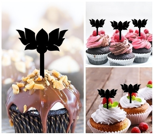 TA0837 Lotus Acrilico Cupcake Topper Torte e Muffin per Matrimonio Compleanno Festa Decorazione 10 pezzi