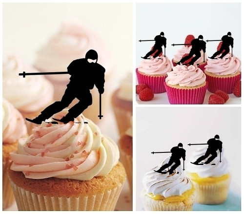 TA0850 Mountain Skiing Acrilico Cupcake Topper Torte e Muffin per Matrimonio Compleanno Festa Decorazione 10 pezzi