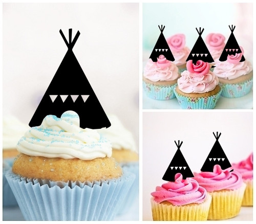 TA0851 Red Indian Teepee Tent Acrilico Cupcake Topper Torte e Muffin per Matrimonio Compleanno Festa Decorazione 10 pezzi