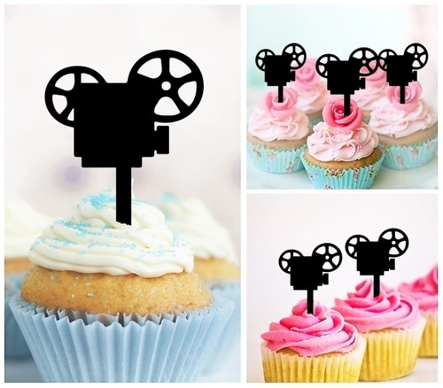 TA0854 Movie Projector Acrilico Cupcake Topper Torte e Muffin per Matrimonio Compleanno Festa Decorazione 10 pezzi