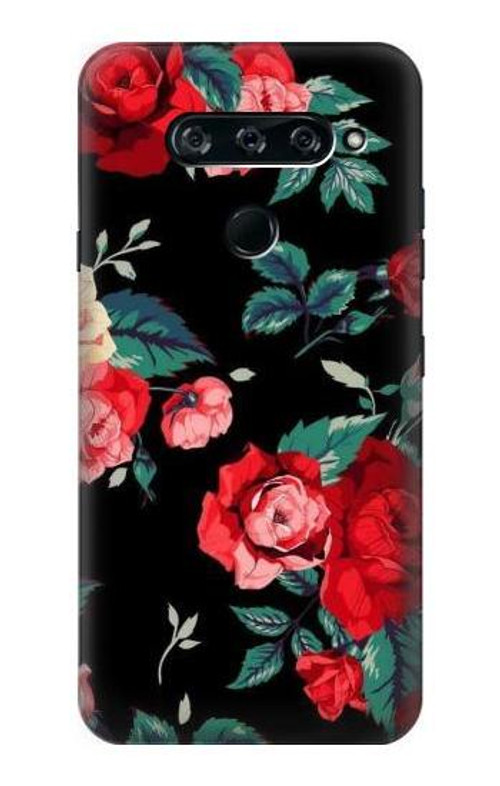 S3112 Rose Floral Pattern Black Case Cover Custodia per LG V40, LG V40 ThinQ