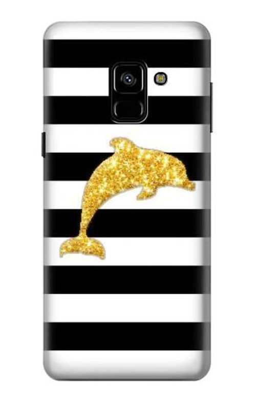 S2882 Black and White Striped Gold Dolphin Case Cover Custodia per Samsung Galaxy A8 (2018) S2882 Black and White Striped Gold Dolphin Case Cover Custodia per Samsung Galaxy A8 (2018)