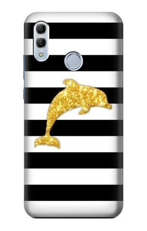 S2882 Black and White Striped Gold Dolphin Case Cover Custodia per Huawei Honor 10 Lite, Huawei P Smart 2019