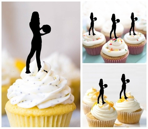 TA0896 Bowling Pleyer Female Acrilico Cupcake Topper Torte e Muffin per Matrimonio Compleanno Festa Decorazione 10 pezzi