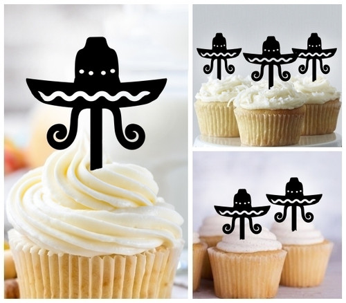 TA0915 Mexican Sombrero Hat Moustache Acrilico Cupcake Topper Torte e Muffin per Matrimonio Compleanno Festa Decorazione 10 pezzi