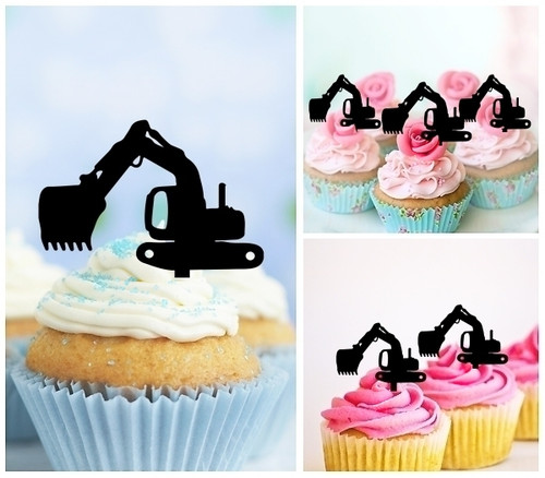 TA0968 Backhole Digger Machine Acrilico Cupcake Topper Torte e Muffin per Matrimonio Compleanno Festa Decorazione 10 pezzi