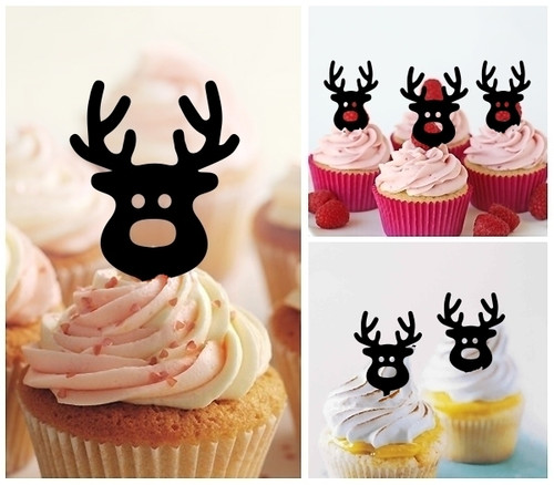 TA0972 Cute Reindeer Xmas Acrilico Cupcake Topper Torte e Muffin per Matrimonio Compleanno Festa Decorazione 10 pezzi