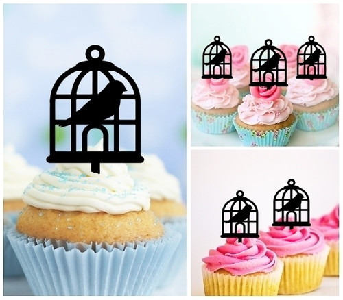 TA1118 Bird Cage Acrilico Cupcake Topper Torte e Muffin per Matrimonio Compleanno Festa Decorazione 10 pezzi