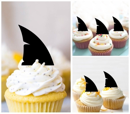 TA1196 Shark Fin Acrilico Cupcake Topper Torte e Muffin per Matrimonio Compleanno Festa Decorazione 10 pezzi