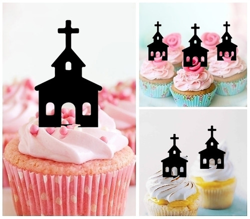 TA1243 Christian Church Acrilico Cupcake Topper Torte e Muffin per Matrimonio Compleanno Festa Decorazione 10 pezzi