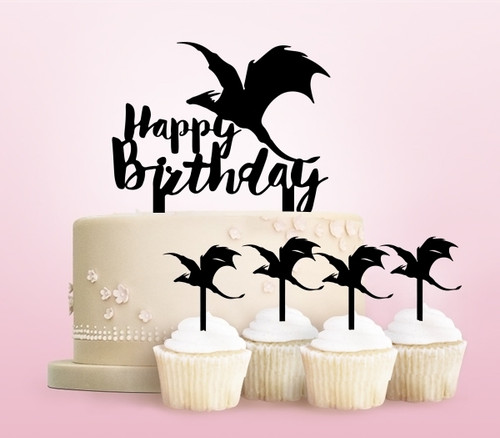 TC0252 Happy Birthday Flying Dragon Acrilico Cake Cupcake Topper Torte e Muffin per Matrimonio Compleanno Festa Decorazione 11 pezzi