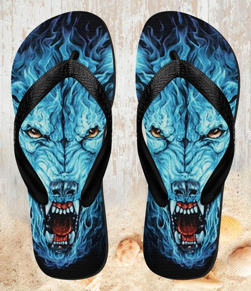 FA0067 Blue Fire Grim Wolf Sandali Ciabatte Infradito per Spiaggia e Piscina Unisex