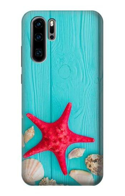 S3428 Aqua Wood Starfish Shell Case Cover Custodia per Huawei P30 Pro
