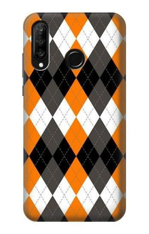 S3421 Black Orange White Argyle Plaid Case Cover Custodia per Huawei P30 lite