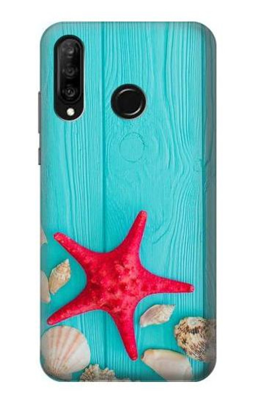 S3428 Aqua Wood Starfish Shell Case Cover Custodia per Huawei P30 lite