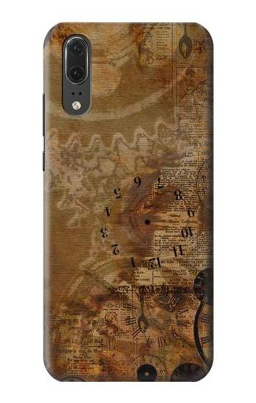 S3456 Vintage Paper Clock Steampunk Case Cover Custodia per Huawei P20