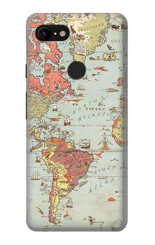 S3418 Vintage World Map Case Cover Custodia per Google Pixel 3 XL