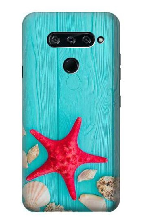 S3428 Aqua Wood Starfish Shell Case Cover Custodia per LG V40, LG V40 ThinQ