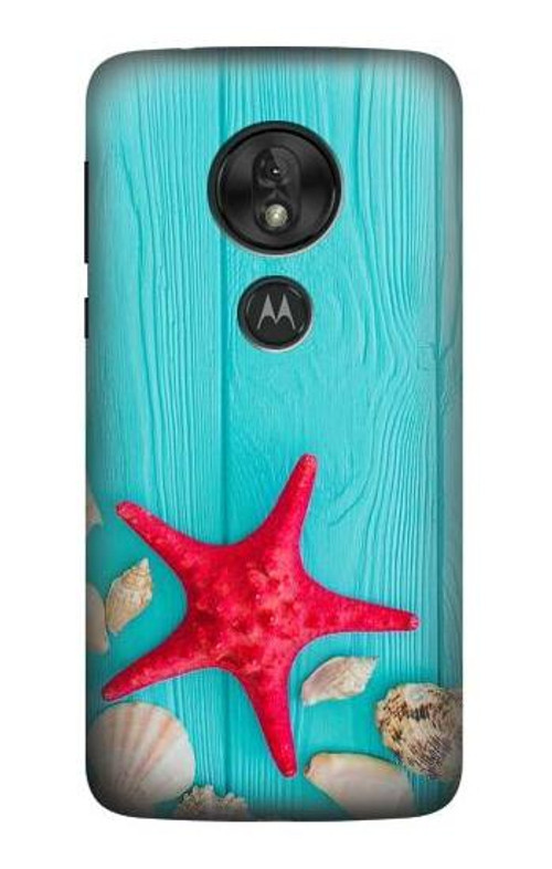 S3428 Aqua Wood Starfish Shell Case Cover Custodia per Motorola Moto G7 Play