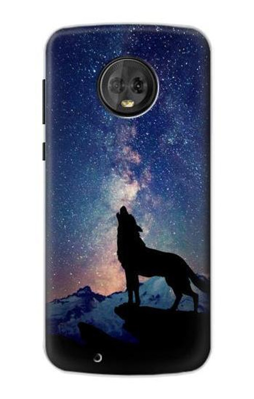 S3555 Wolf Howling Million Star Case Cover Custodia per Motorola Moto G6