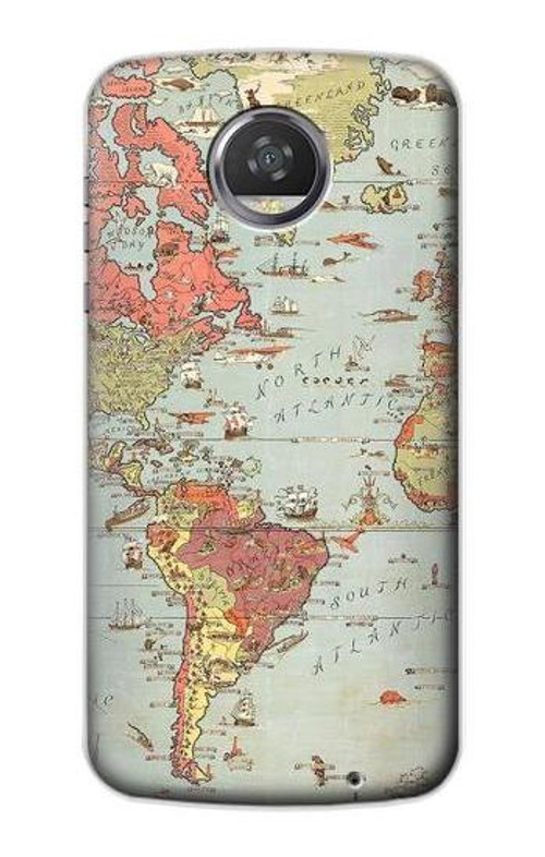 S3418 Vintage World Map Case Cover Custodia per Motorola Moto Z2 Play, Z2 Force