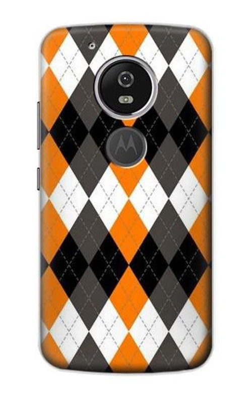 S3421 Black Orange White Argyle Plaid Case Cover Custodia per Motorola Moto G6 Play, Moto G6 Forge, Moto E5