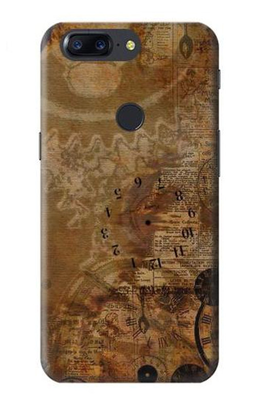 S3456 Vintage Paper Clock Steampunk Case Cover Custodia per OnePlus 5T