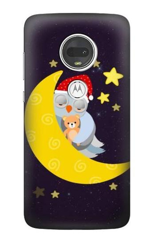 S2849 Cute Sleepy Owl Moon Night Case Cover Custodia per Motorola Moto G7, Moto G7 Plus