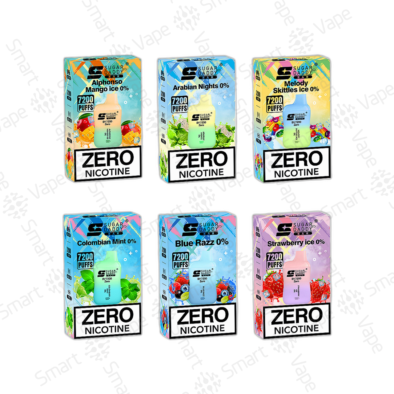 Sugar Daddy Bar BV7200 Zero Nicotine Smart Vape 7200 puffs flavors