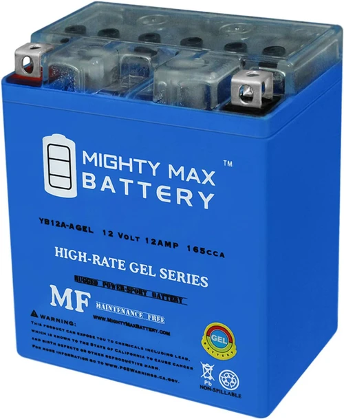 Max Battery YB12A-A GEL -12 Volt 12 AH, 165 CCA, GEL Type, Rechargeable Maintenance Free SLA AGM Motorcycle Battery
