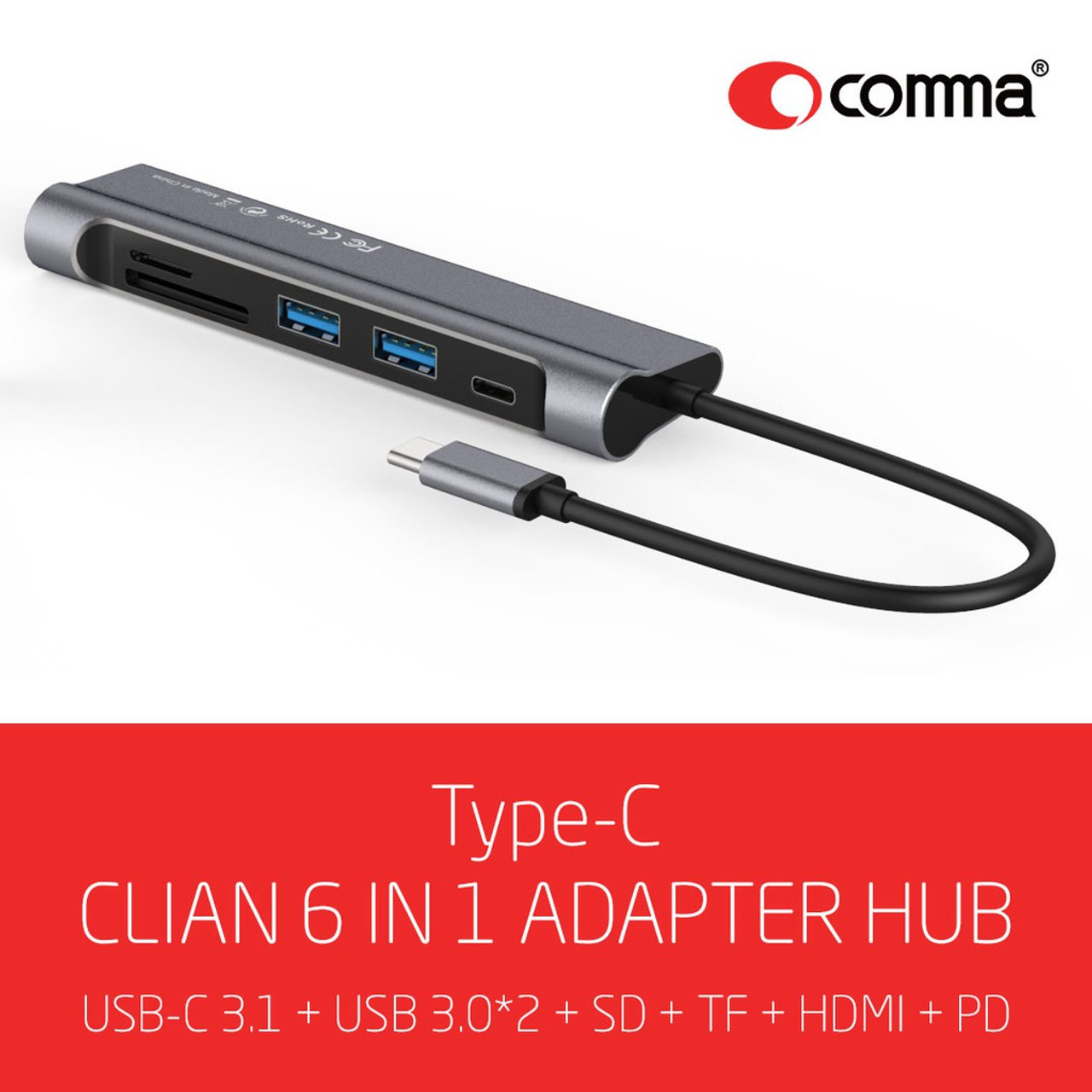 COMMA Type-C CLIAN 6 in 1 Adapter Hub | Devia Canada