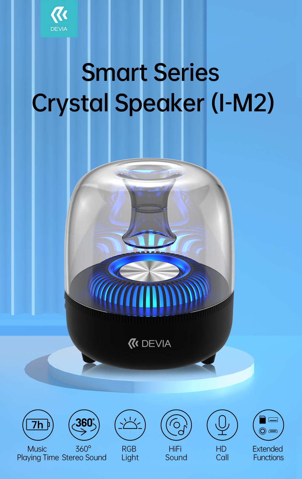 Devia Smart Series Crystal Speaker Loud Stereo Sound (I-M2) Portable Bluetooth Speaker 