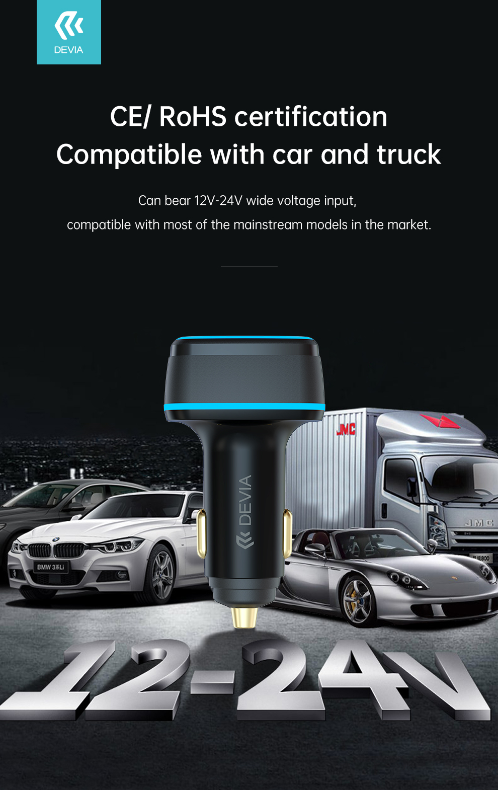 Devia Extreme Speed Series Dual Usb & 1 Type - C, Full Compatible Fast Car Charger ( 85w )