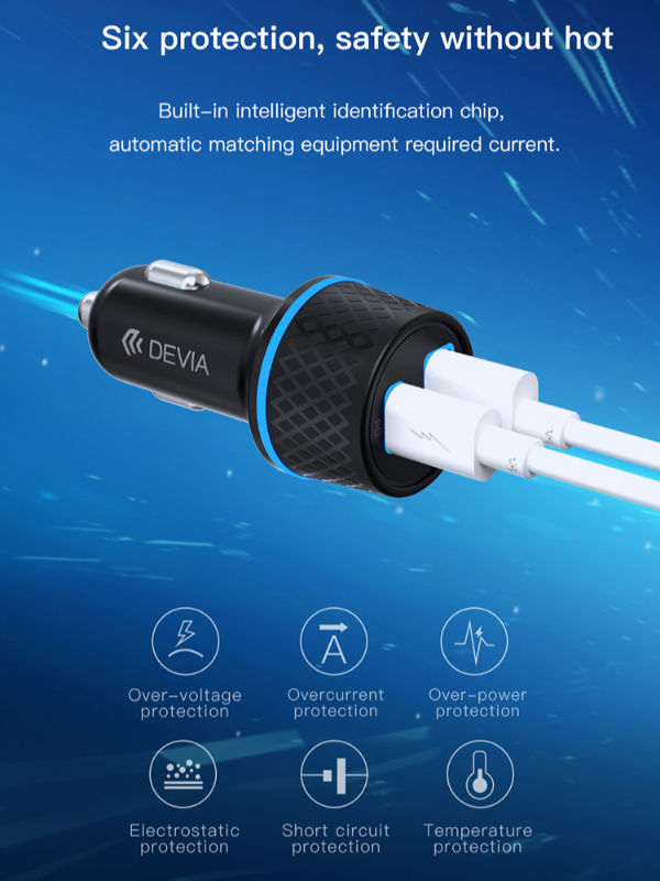 Devia Extreme Speed Series Power Plug Adapter PD+QC Quick Car Charger Fast Charging Dual Socket USB + Type C 42.5W