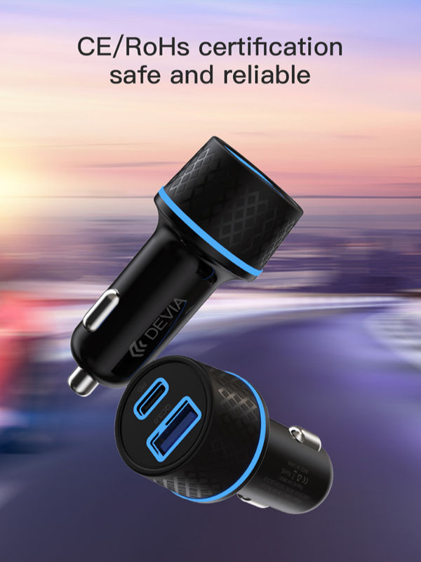 Devia Extreme Speed Series Power Plug Adapter PD+QC Quick Car Charger Fast Charging Dual Socket USB + Type C 42.5W