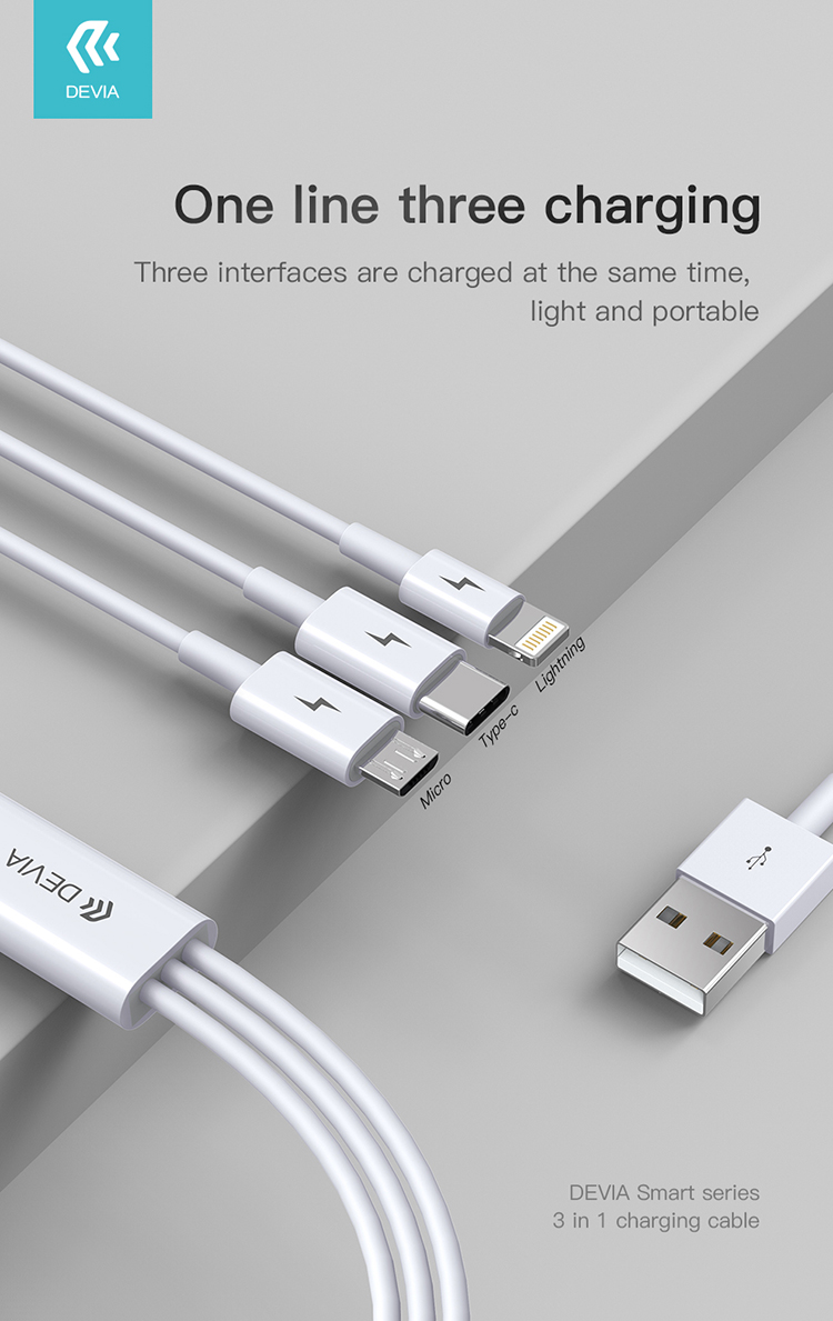 Smart 3 in 1 Charging Cable, Has 3 charging port compatible MOST smart phones &amp; tablets, making it a ideal portable choice to everywhere